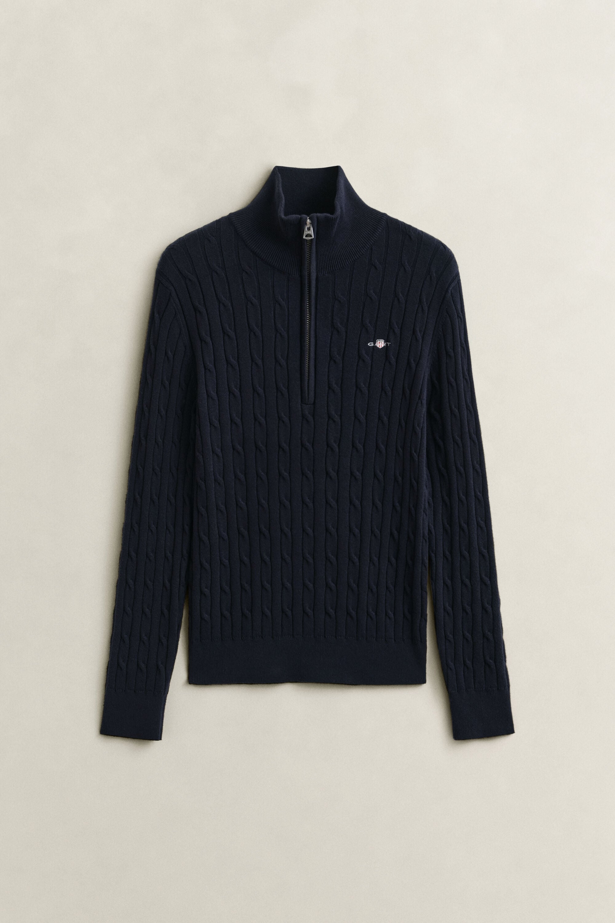 Stretch Cotton Cable Knit Half-Zip Sweater