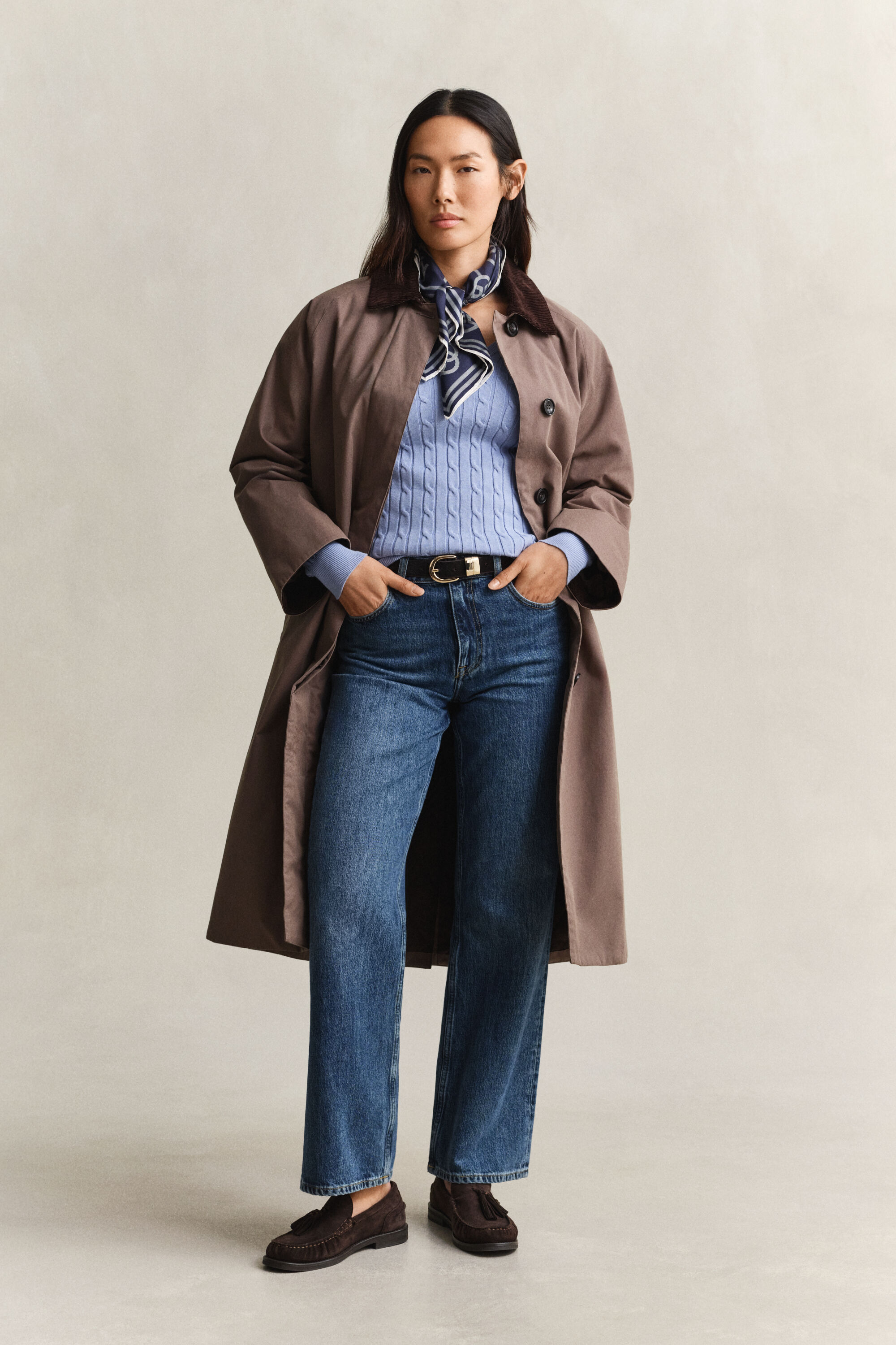 Stretch Cotton Cable Knit V-Neck Sweater