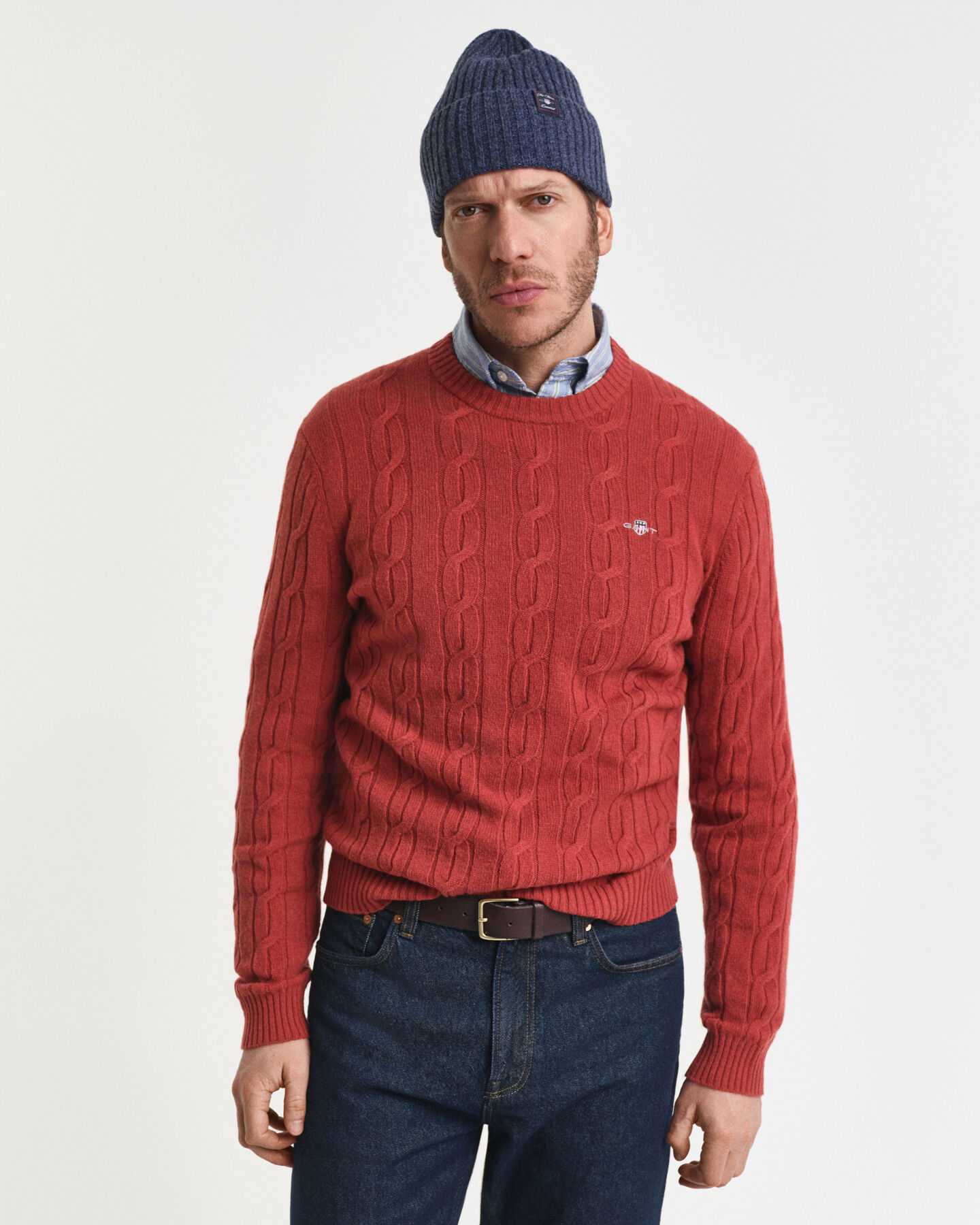 Lambswool Cable Knit Crew Neck Sweater