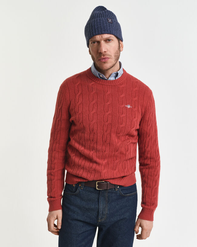 Lambswool Cable Knit Crew Neck Sweater