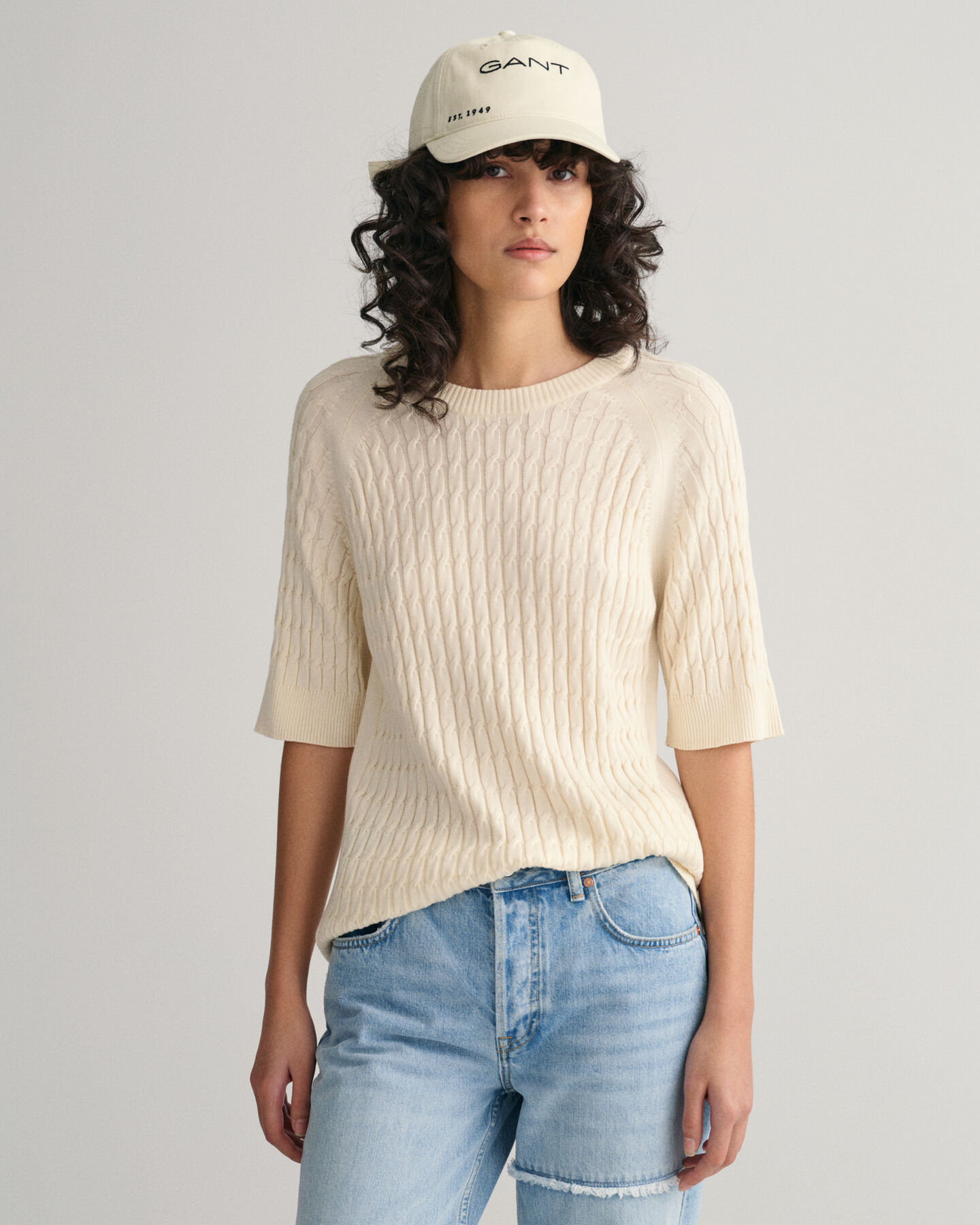 Cable Knit Mid Sleeve Sweater