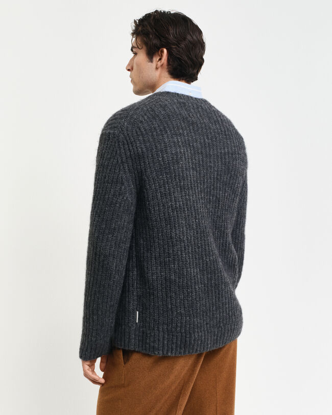 Ribbed Alpaca Wool Blend Crew Neck Sweater