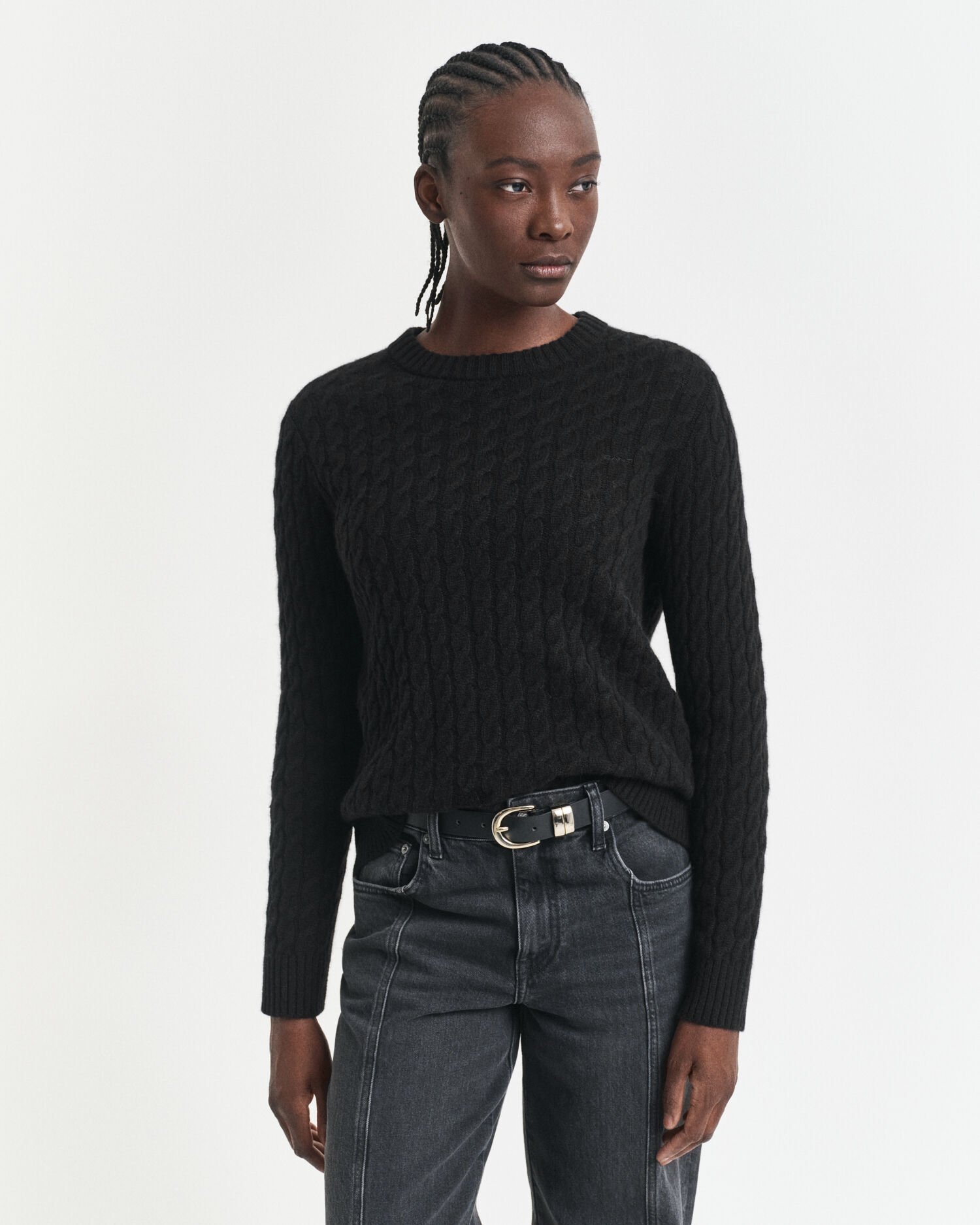 Cashmere Cable Knit Crew Neck Sweater