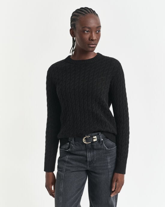 Cashmere Cable Knit Crew Neck Sweater