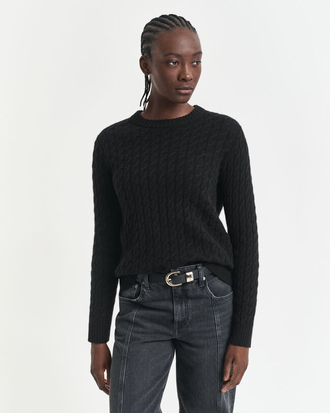 Cashmere Cable Knit Crew Neck Sweater