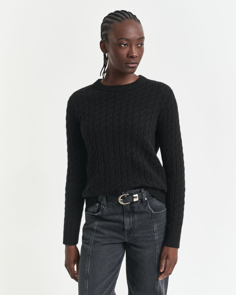 Cashmere Cable Knit Crew Neck Sweater