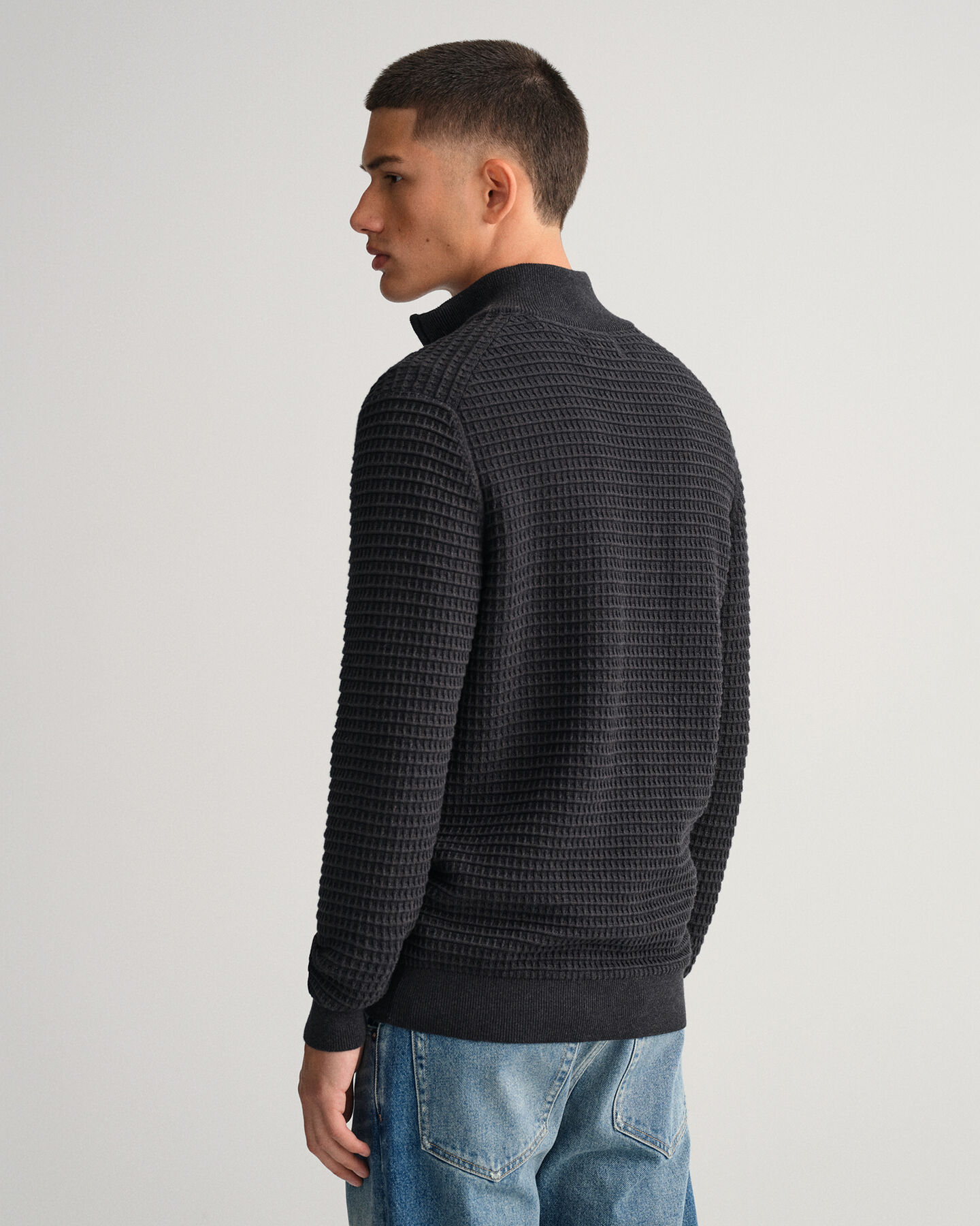 Cotton Texture Full-Zip Sweater