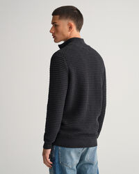 Cotton Texture Full-Zip Sweater
