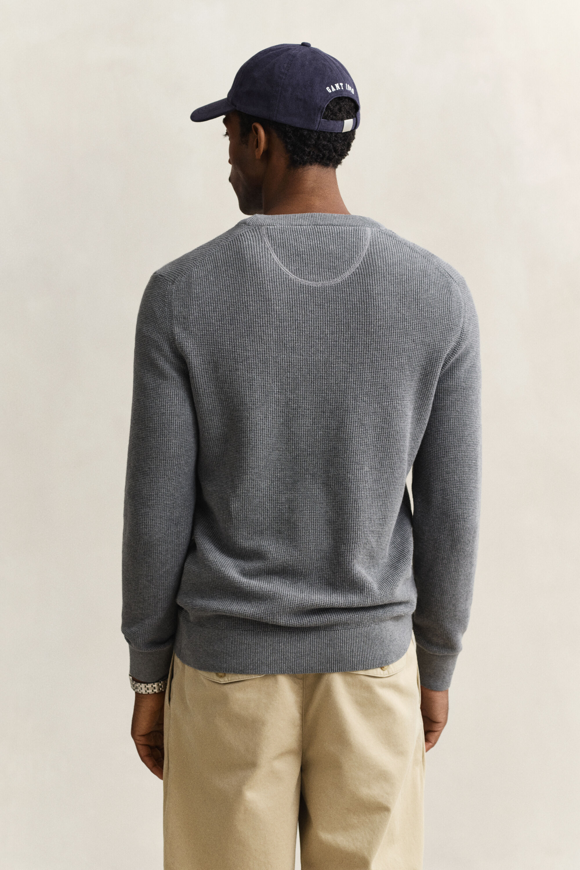 Textured Cotton Crew Neck Sweater