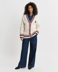 Gant Varsity Cable Knit V-Neck Cardigan