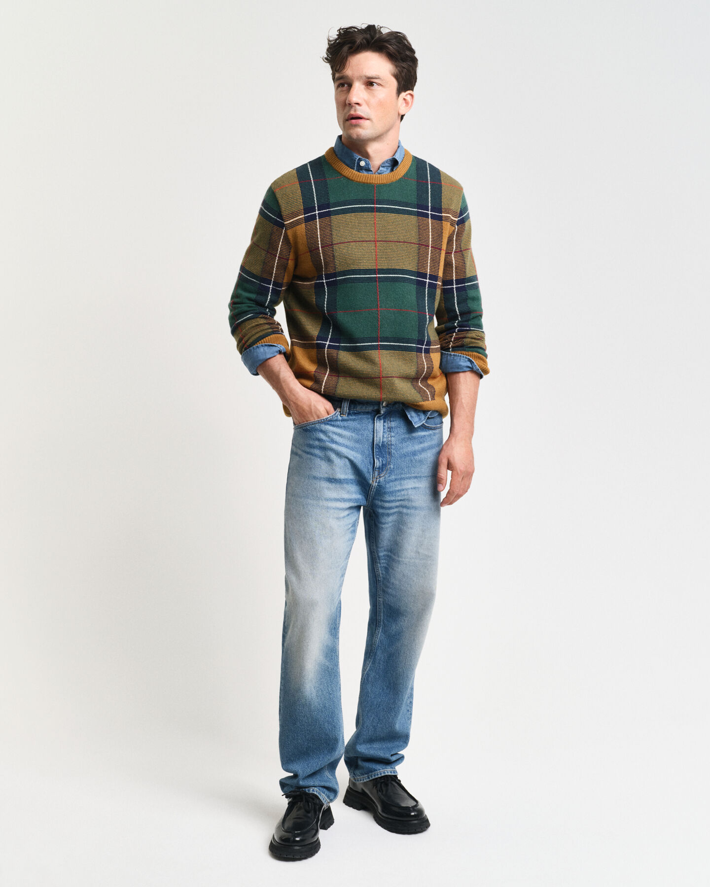 Checked Crew Neck Sweater