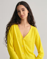 Linen Blend Long V-Neck Cardigan