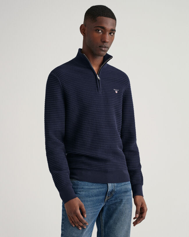 Cotton Texture Half-Zip Sweater