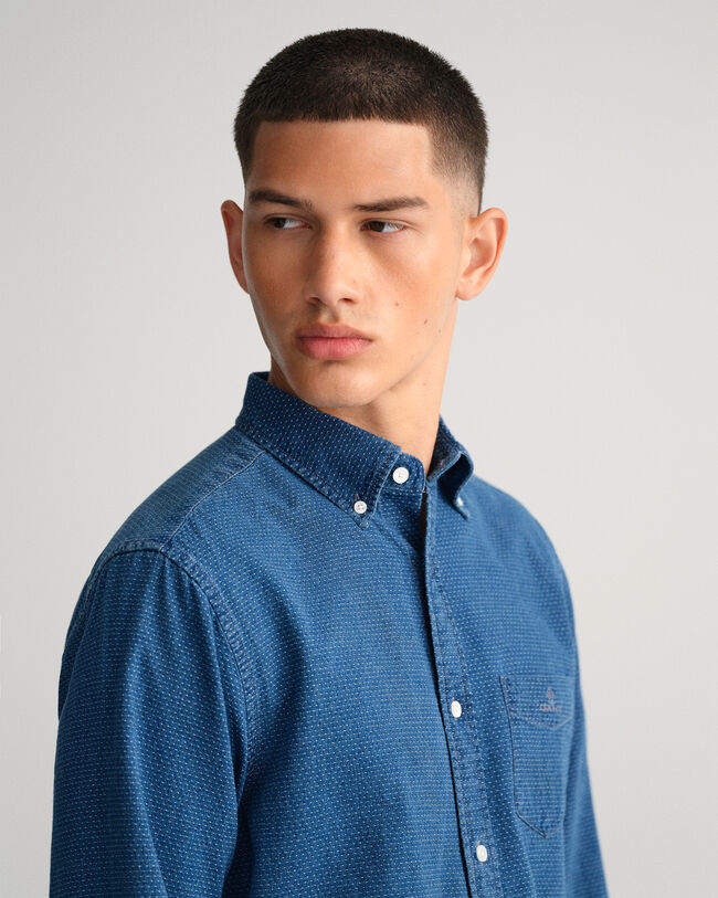 Regular Fit Indigo Jacquard Dot Shirt