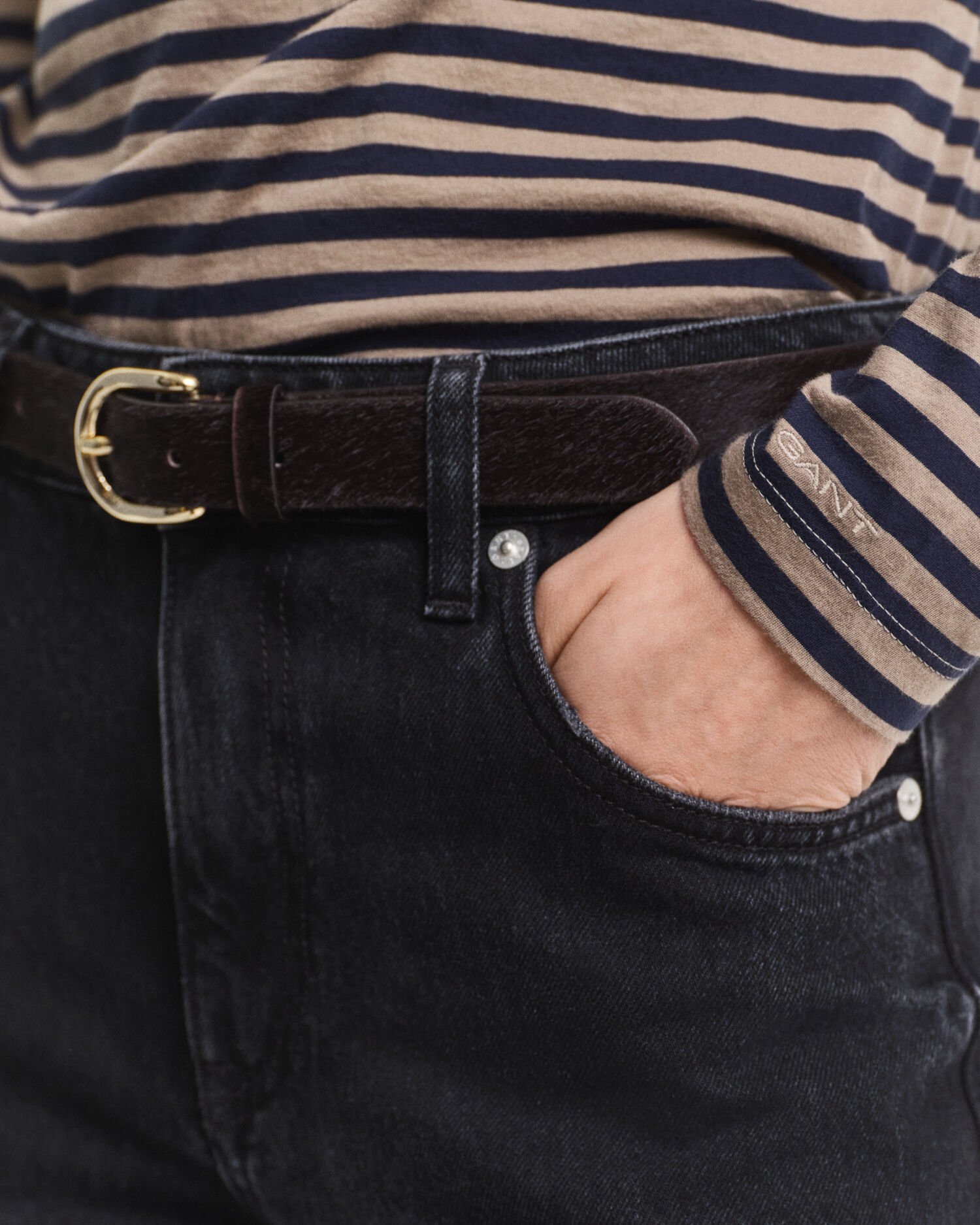 Lightweight Striped Cotton Turtleneck Top