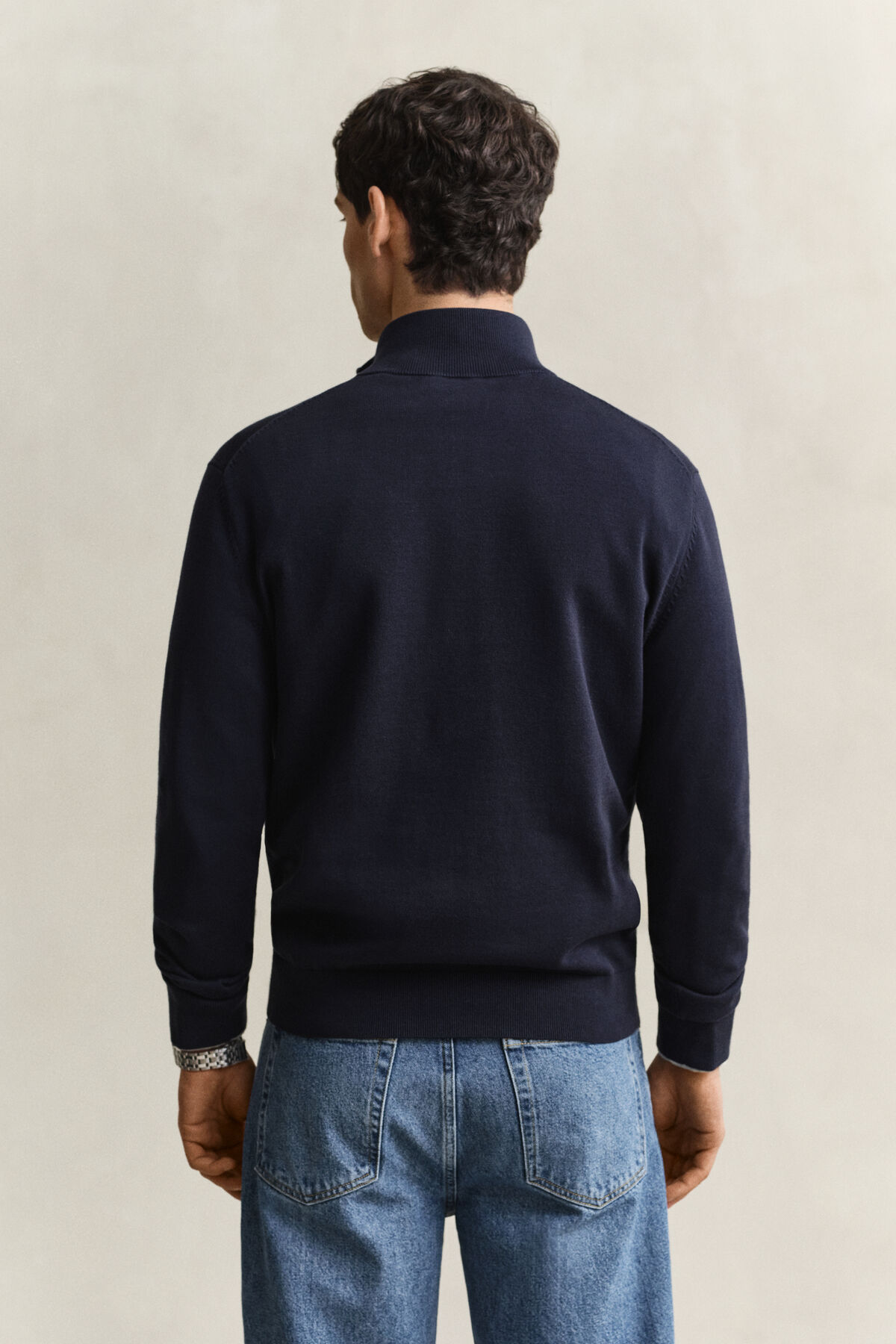 Classic Cotton Half-Zip Sweater — EVENING BLUE