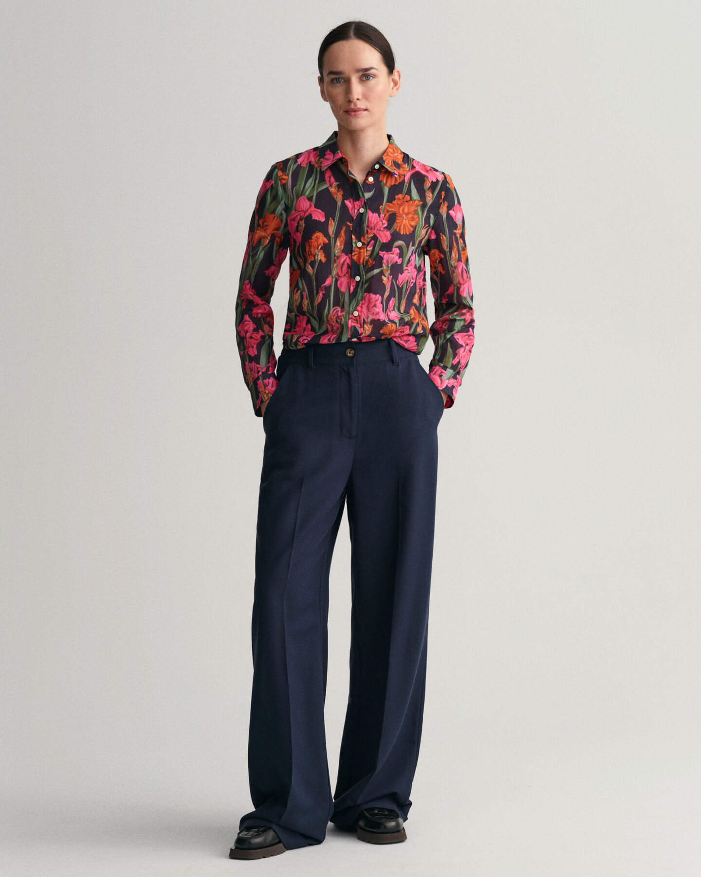 Regular Fit Iris Print Cotton Silk Shirt