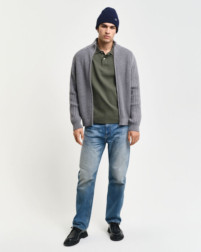 Textured Wool Blend Zip Cardigan