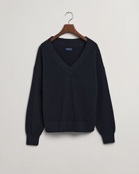 Cotton Ribbed V-Neck Sweater