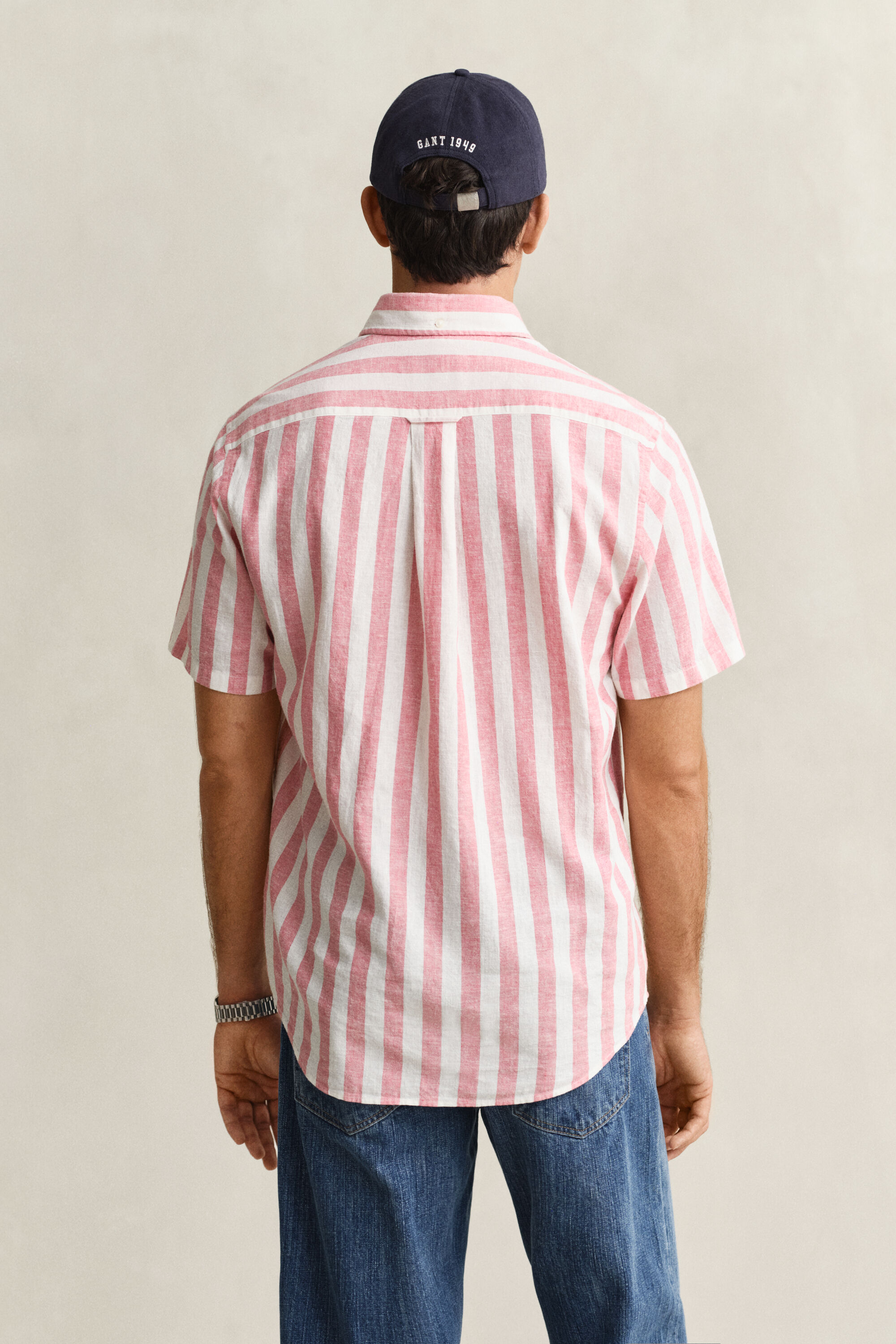 Striped Linen Blend Short Sleeve Shirt