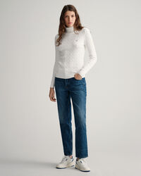 Stretch Cotton Cable Turtleneck