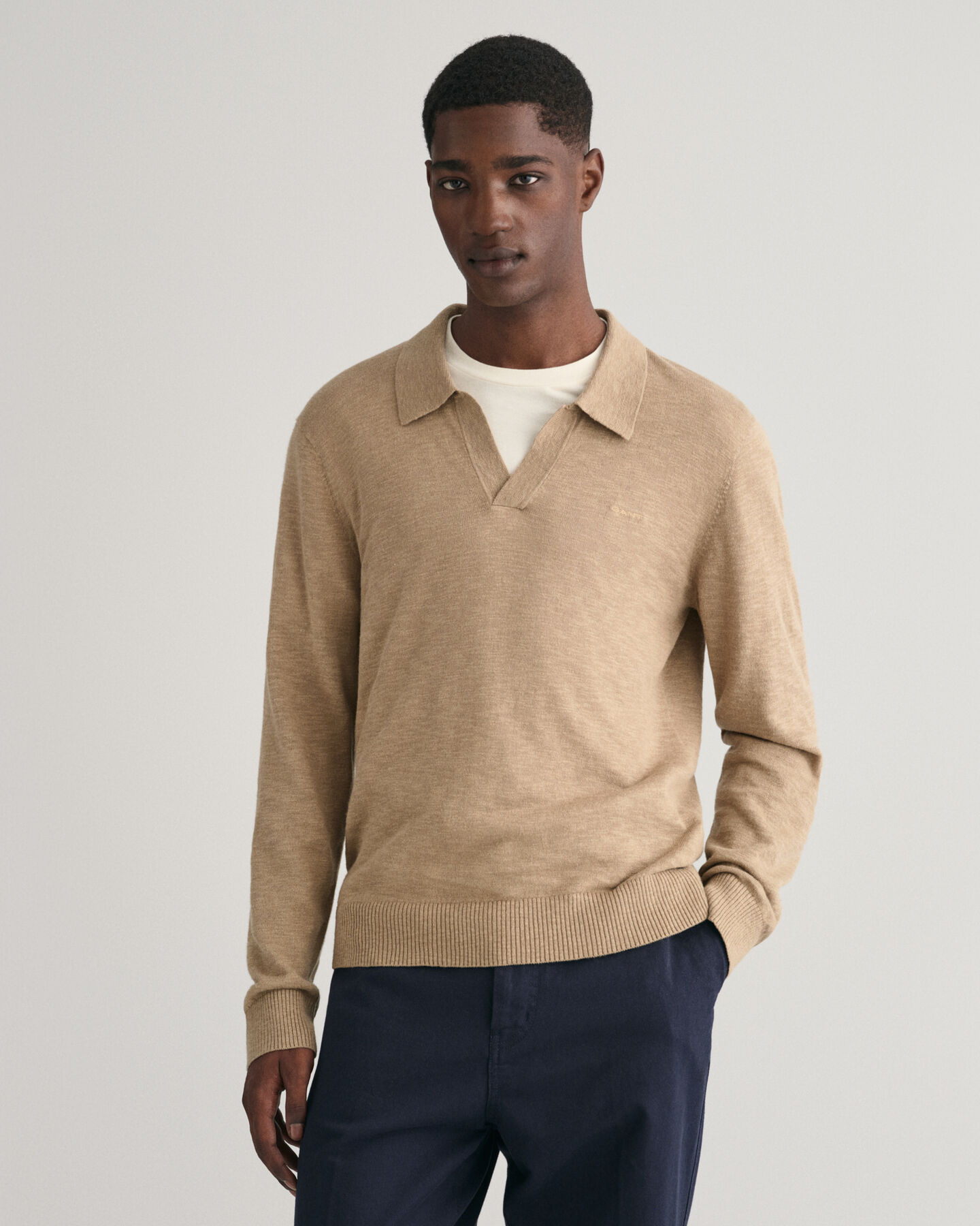 Cotton Linen Open Polo Sweater