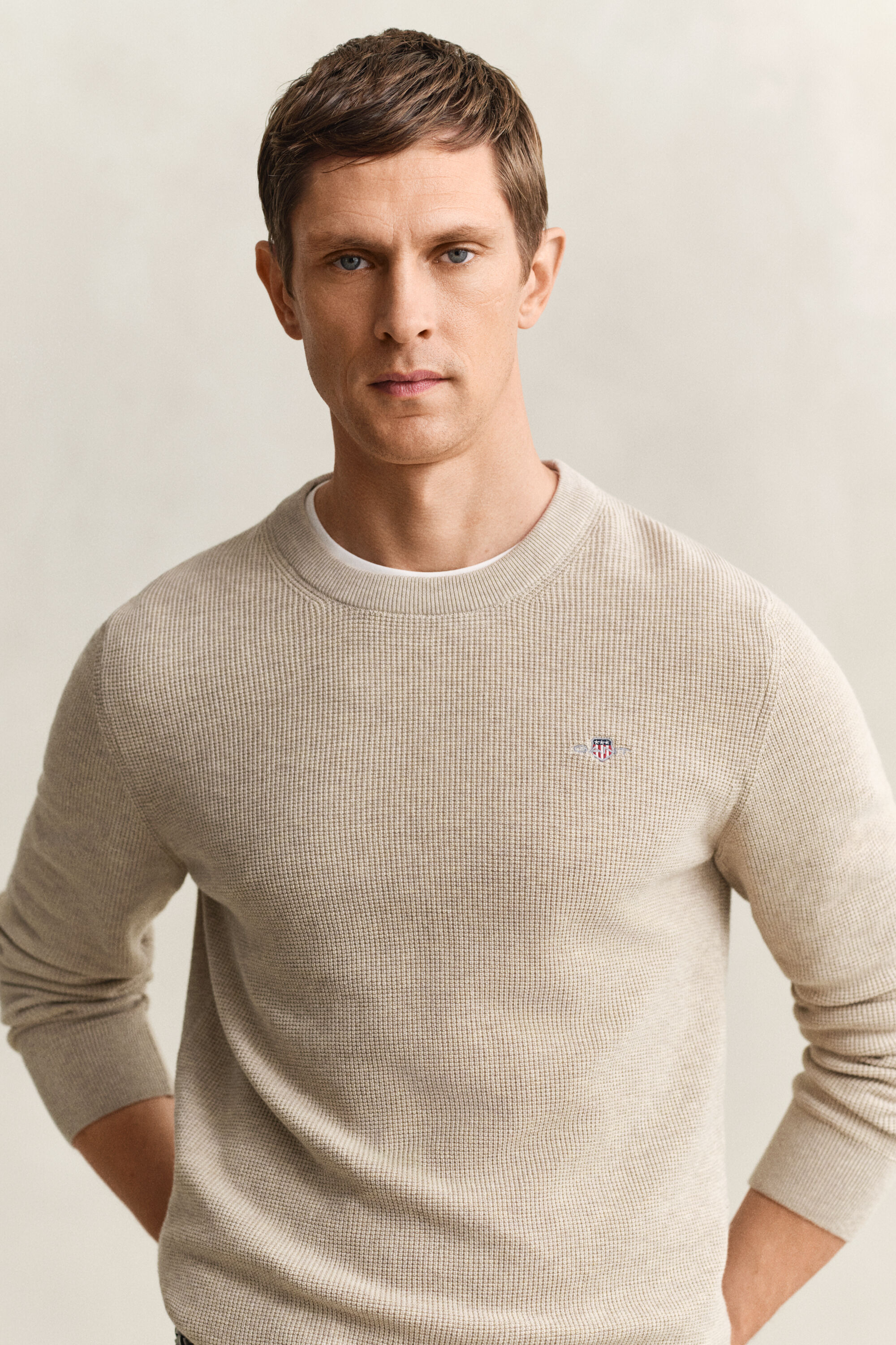 Textured Cotton Crew Neck Sweater