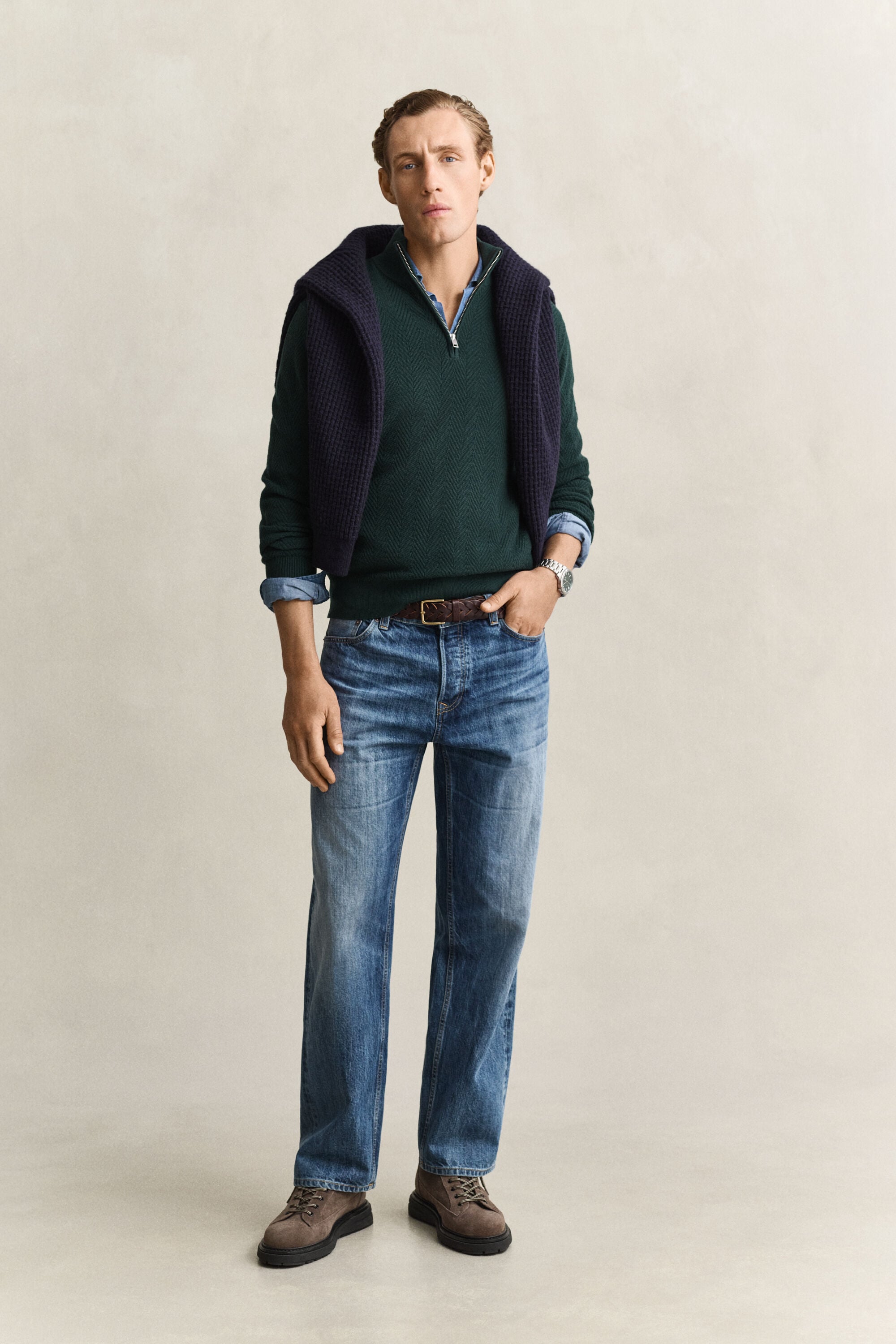 Herringbone Half-Zip Sweater