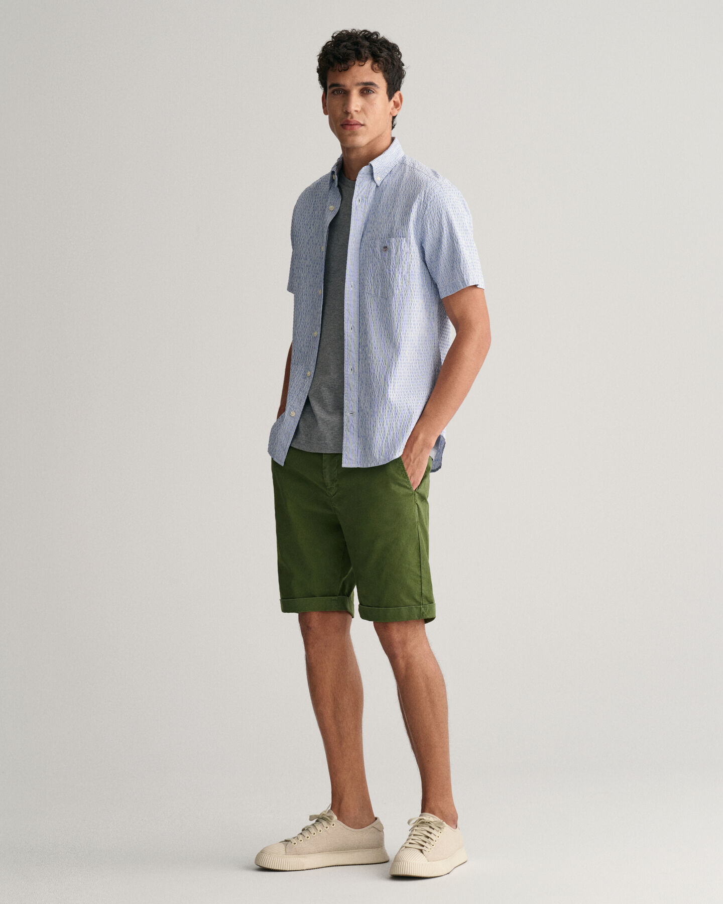 Regular Fit Striped Seersucker Short Sleeve Shirt