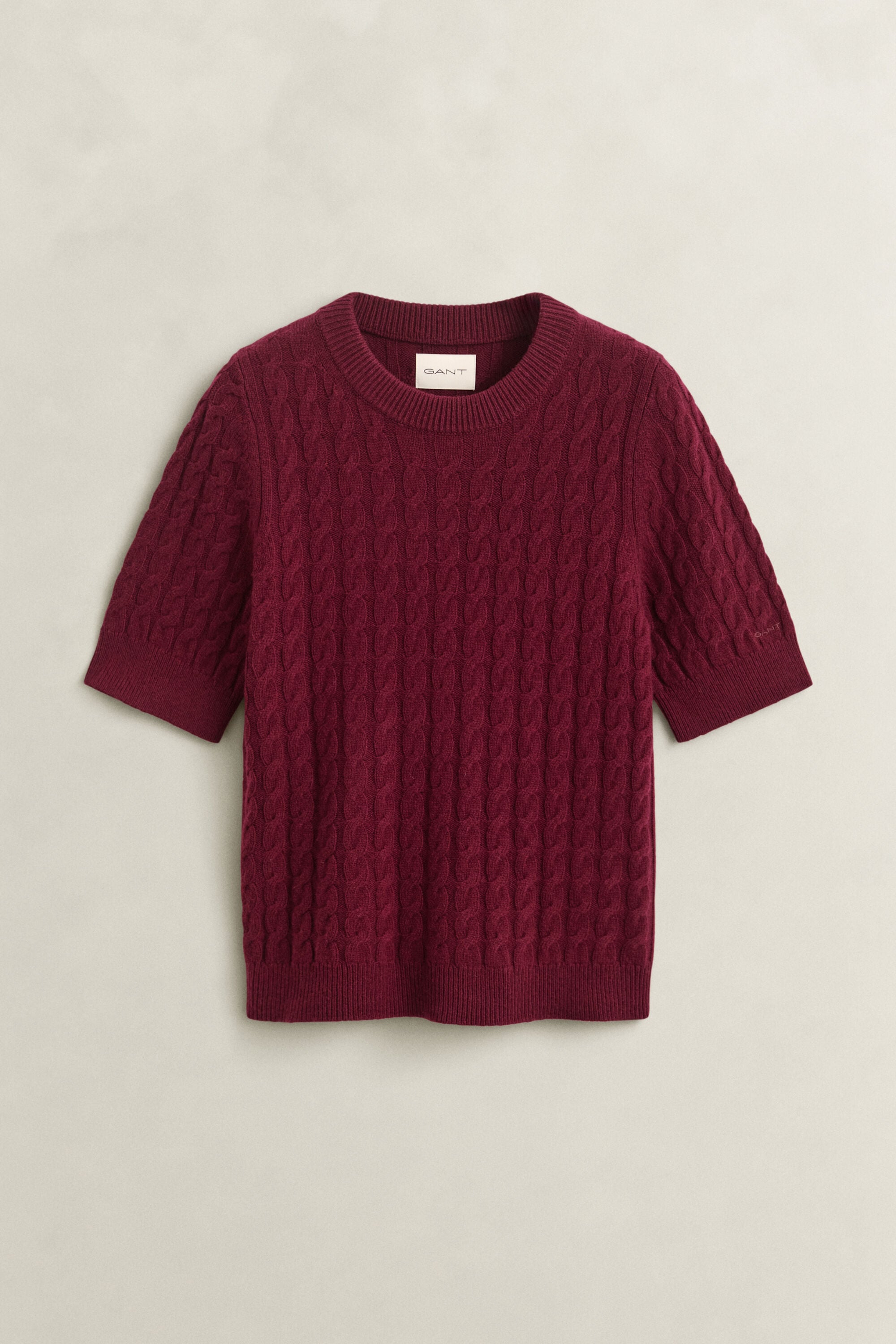 Wool Cashmere Cable Knit Short Sleeve Sweater