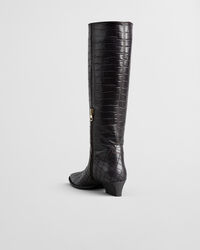 Bassotte Croc-Effect Leather Knee-High Boots