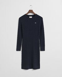 Stretch Cotton Cable Knit Crew Neck Dress