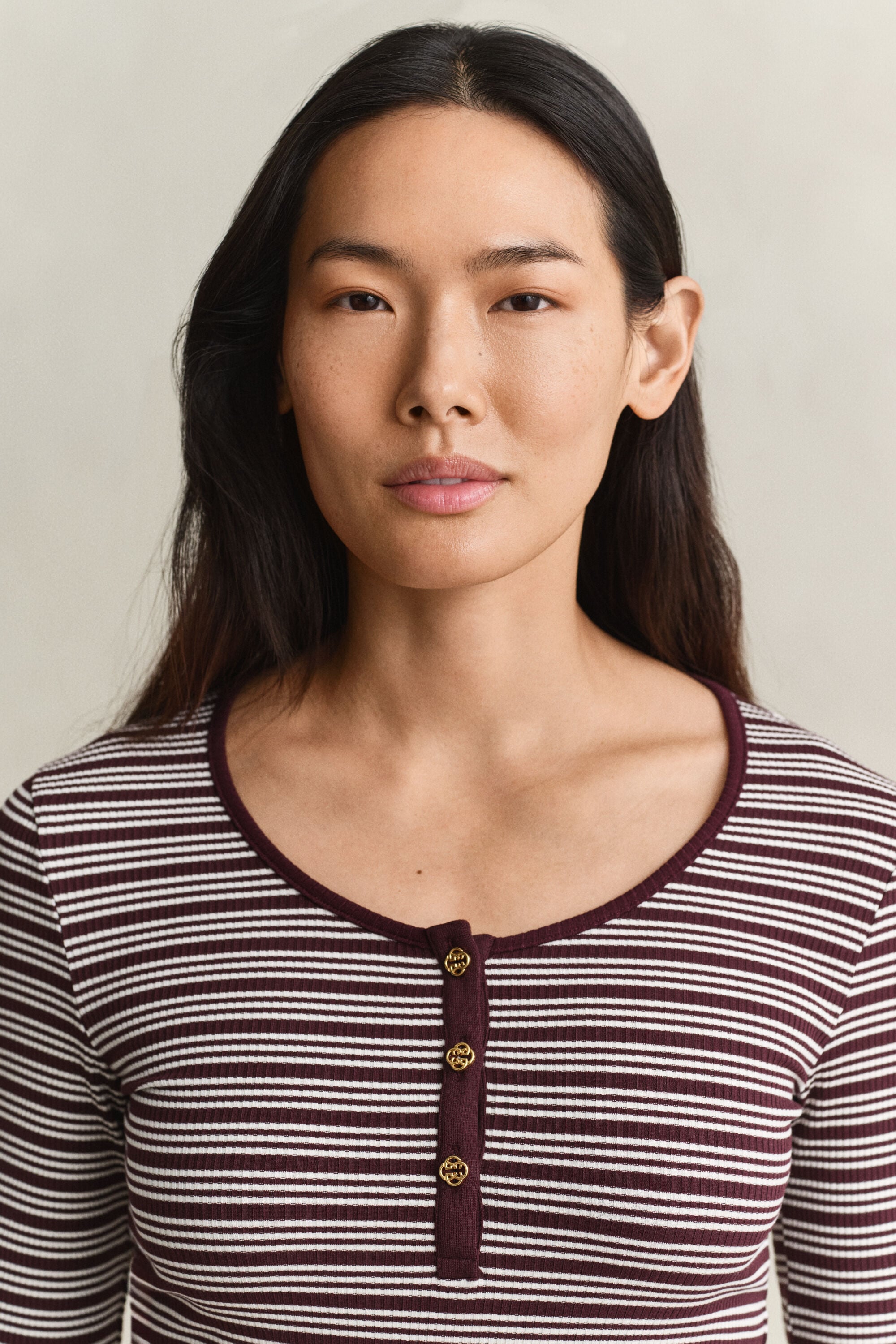 Ribbed Long Sleeve Henley Top