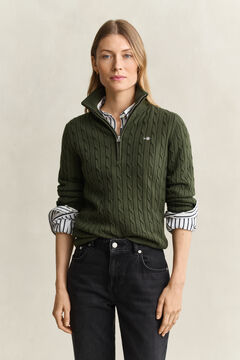 Stretch Cable Knit Half-Zip Sweater — MOSSY GREEN 4