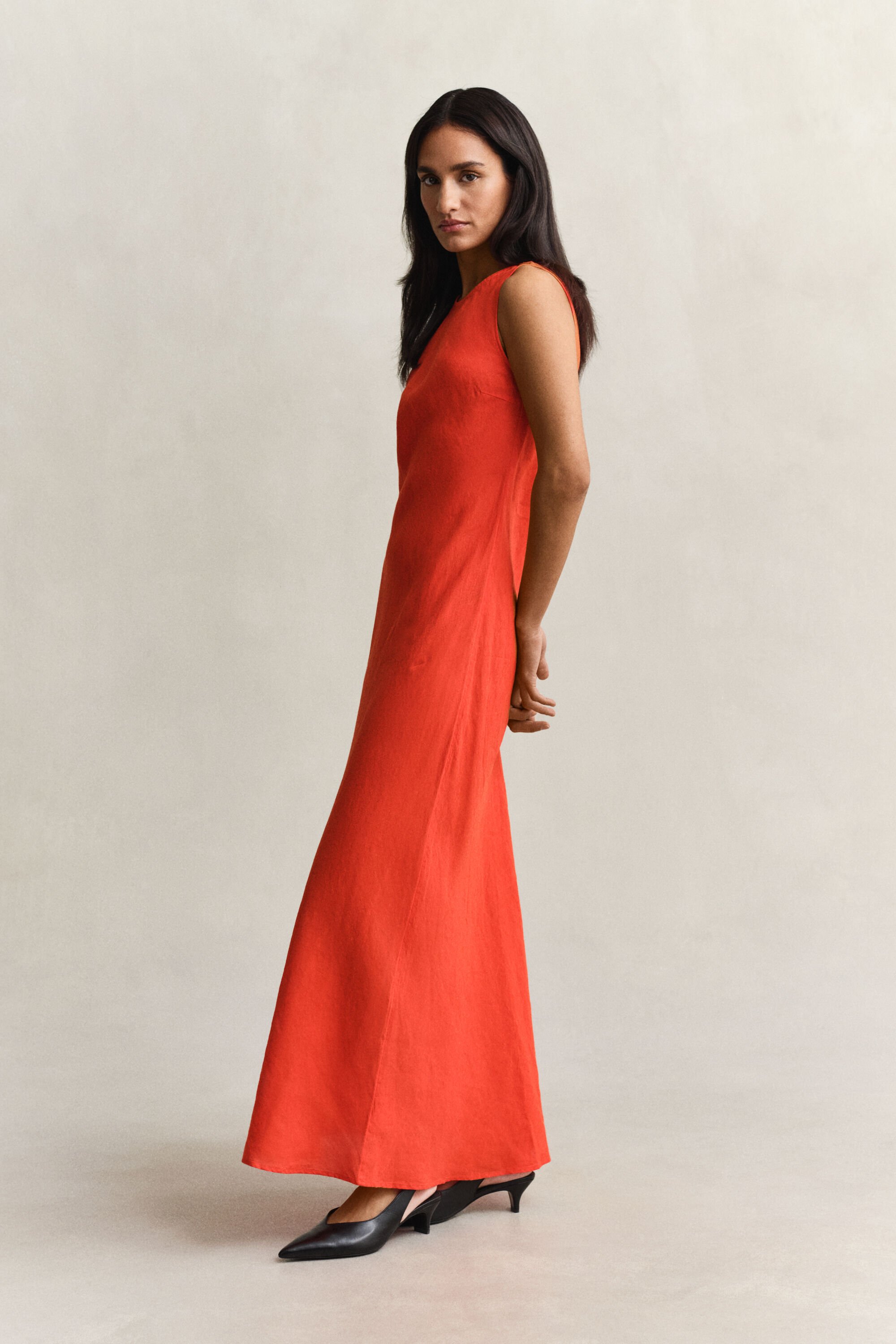 Bias Cut Linen Midi Dress