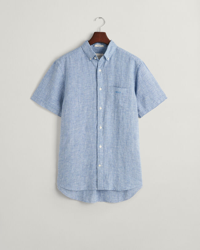 Regular Fit Houndstooth Linen Short Sleeve Shirt