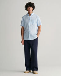 Regular Fit Houndstooth Linen Short Sleeve Shirt