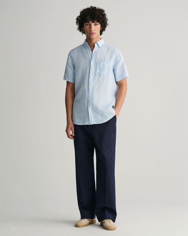 Regular Fit Houndstooth Linen Short Sleeve Shirt