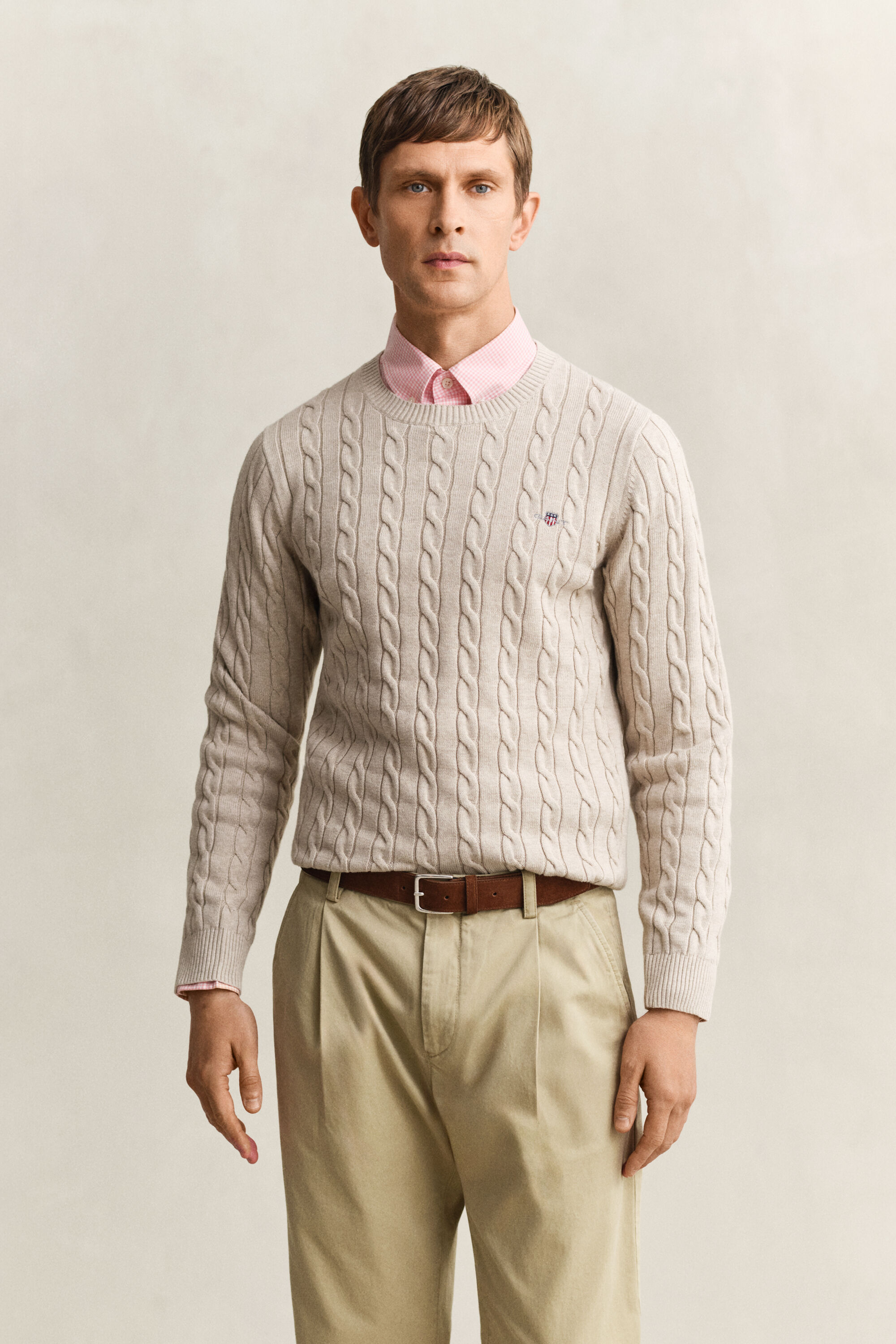Cotton Cable Knit Crew Neck Sweater