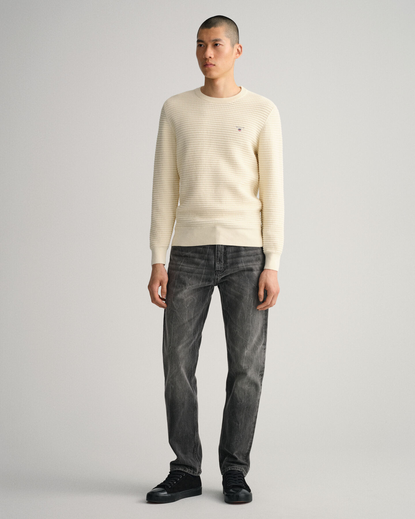 Cotton Texture Crew Neck Sweater