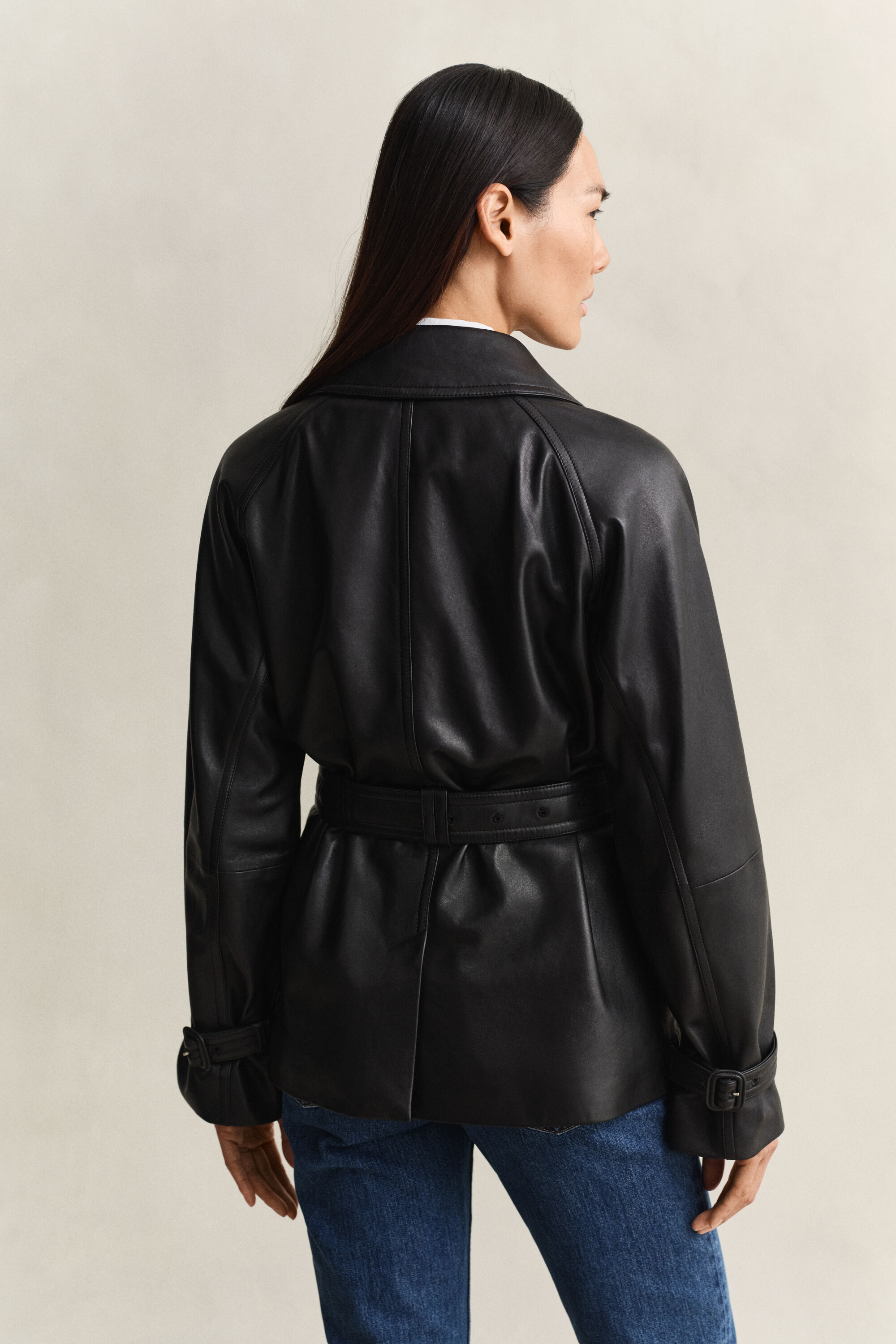 Short Leather Trench Coat