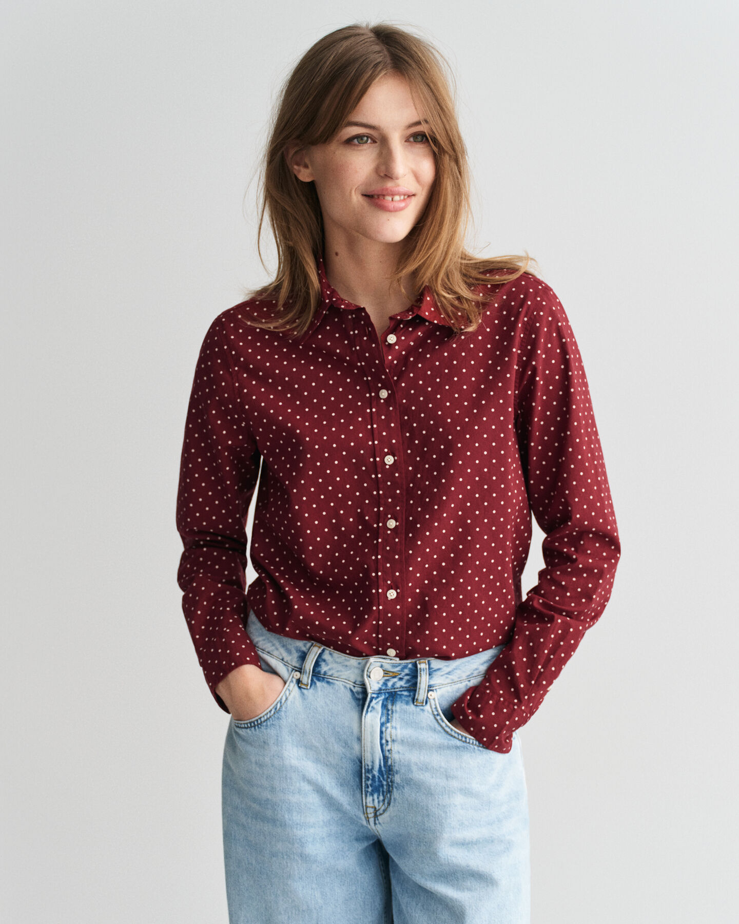Regular Fit Dot Print Cotton Voile Shirt