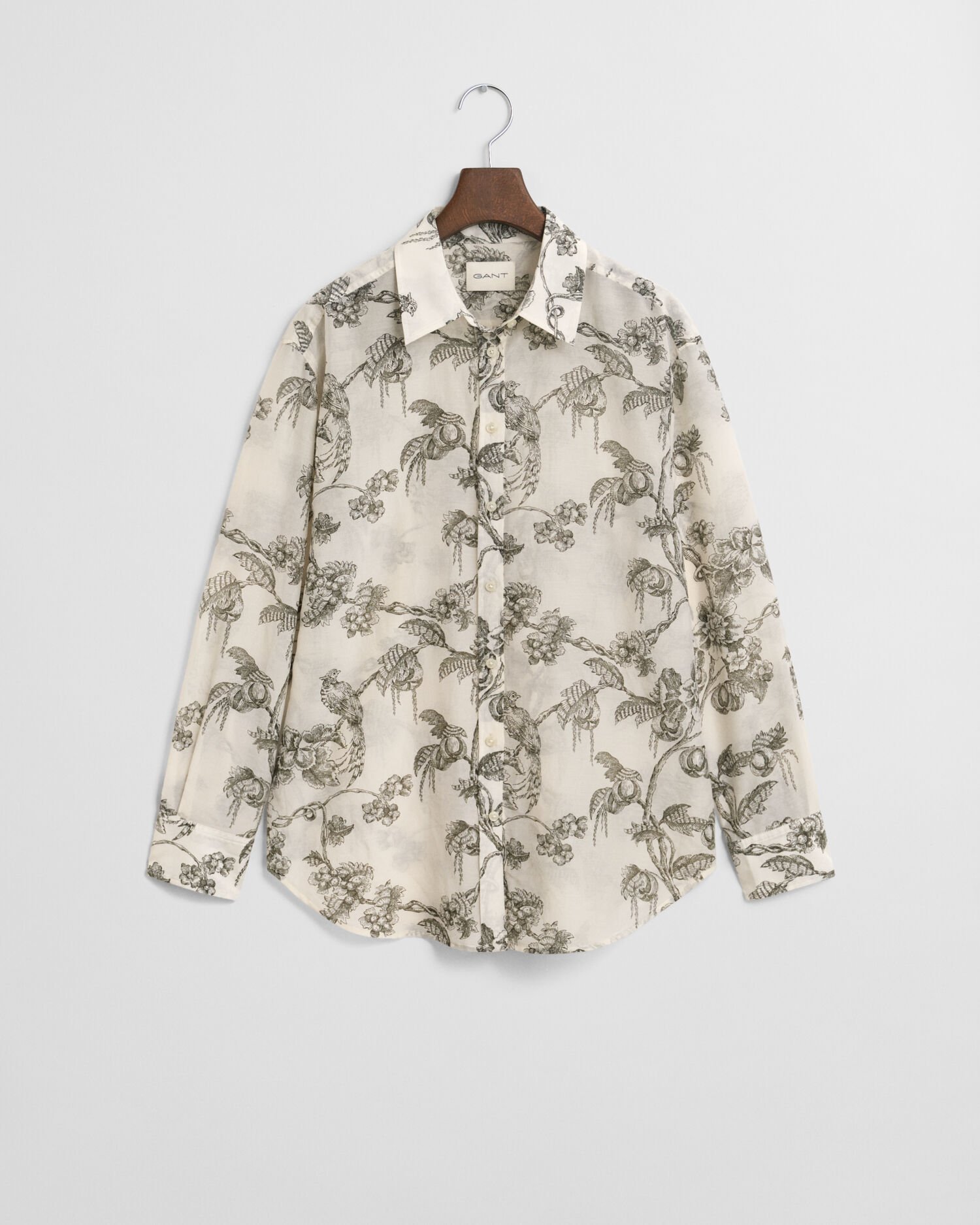 Relaxed Fit Tree Printed Cotton Silk Shirt