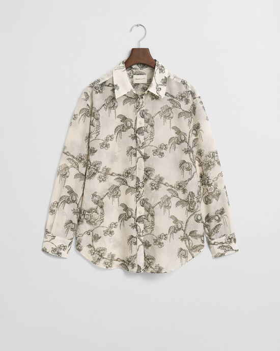Relaxed Fit Tree Printed Cotton Silk Shirt