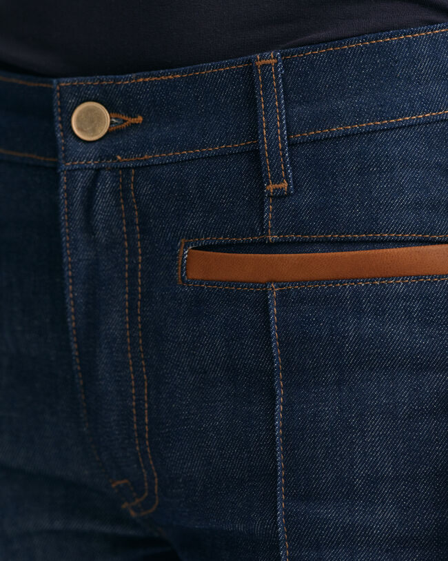 Slim Fit Leather Detail Jeans