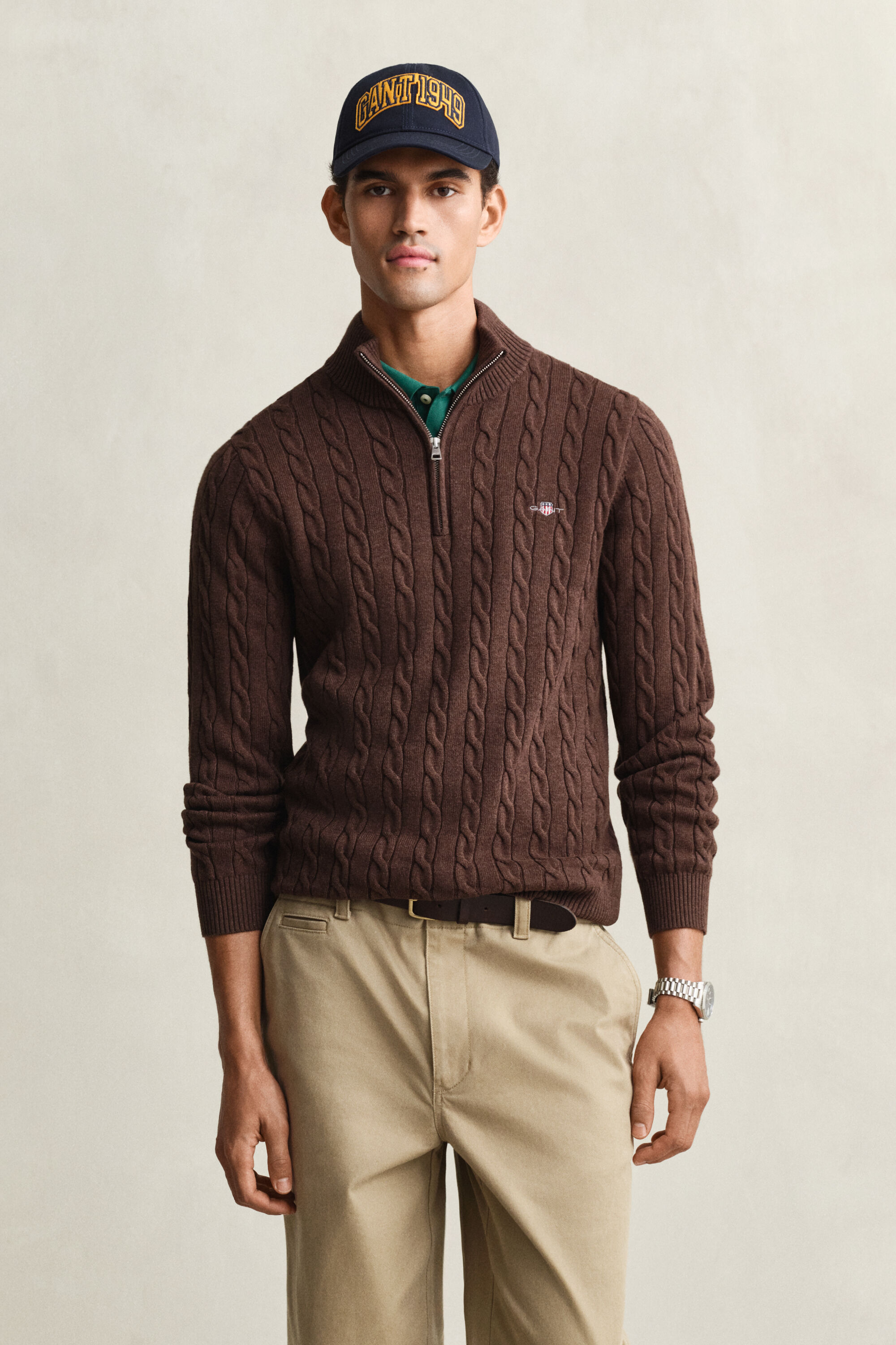 Cotton Cable Knit Half-Zip Sweater