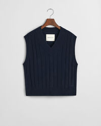 Wide Ribbed Wool V-Neck Sweater Vest