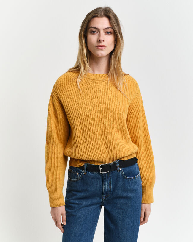 Ribbed Knitted Crew Neck Sweater