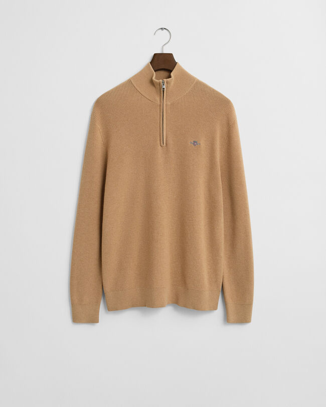 Ribbed Cotton Merino Wool Half-Zip Sweater