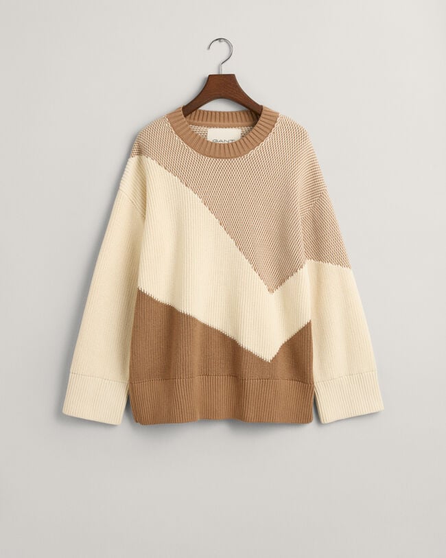 Color Blocked Cotton Crew Neck Sweater